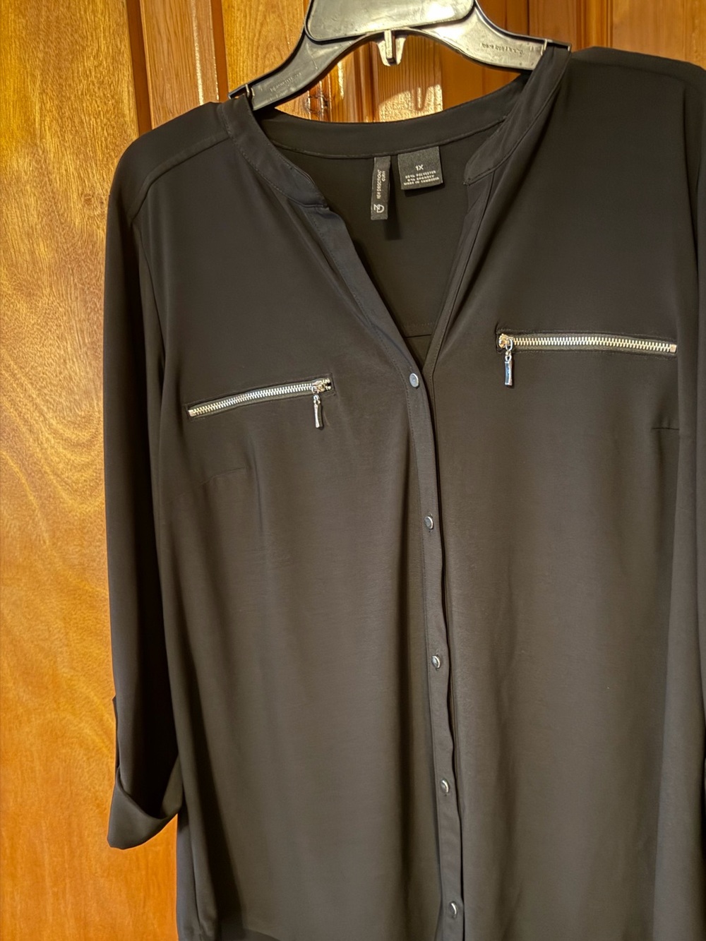 new directions Black Blouse with Zipper Detail